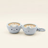 Cappuccino Meow Clicky Keychain with cat face and paw print latte art
