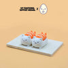 M.E.S.A. X Sushi Cat shrimp fidget clicker toy, M.E.S.A. X Sushi Cat hand-finished 3D-printed cat figurines shaped like shrimp sushi with clickable design and key chains