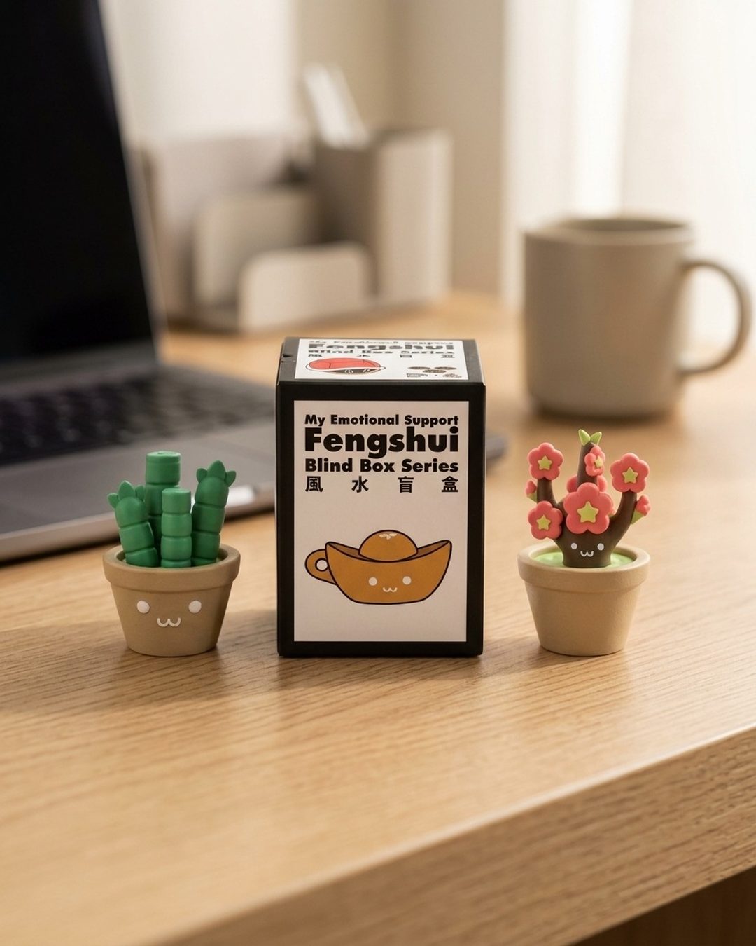 Fengshui blind box and figures on a desk